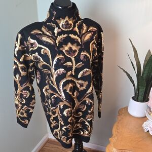 Vintage Pure Wool Sequin Turtleneck Sweater